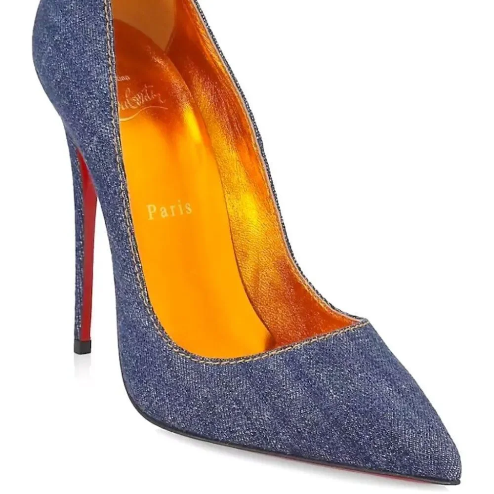Christian Louboutin So Kate 120 leather pointed toe pumps Blue Denim Gold 36 - Picture 6 of 10